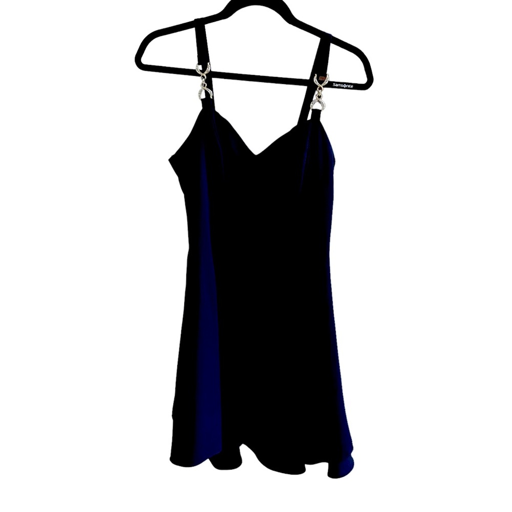 CDC Black Cocktail Dress with Gold Jeweled Accent Straps Size 4 EUC